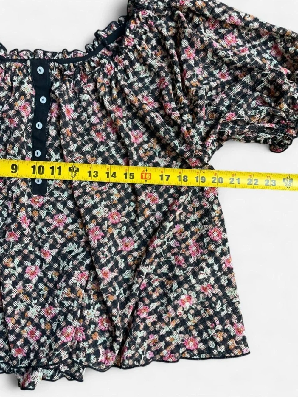 Free People Black Floral Lightweight Puff Sleeve Flowy Boho Top Sz S